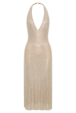 Genie Diamante Halter Midi Dress Nude