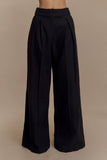Raya Mid Rise Wide Leg Linen Pant Black