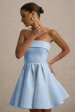 Bruna Powder Blue Bandeau Skater Mini Dress