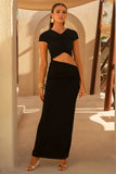 Pia Black Short Sleeve Maxi Dress With Cut Out