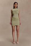 Henley Slinky Drape Mini Dress Sage