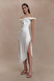 Allegra Off Shoulder Ruffle Midi Dress Ivory