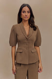 Opal Puff Sleeve Suiting Top Cacao Brown