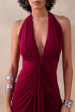 Lesley Burgundy Plunge Neck Maxi Dress
