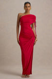Trance Red Asymmetric Maxi Dress With Split