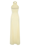 Indira Gathered Slinky Halter Maxi Dress Lemon