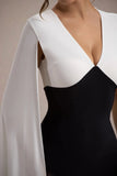 Grace Kelly Black White Plunge Neck Maxi Dress With Cape Sleeves