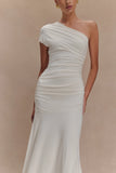 Chloe Peached Jersey One Shoulder Midi Dress Ivory