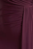 Anticipation Burgundy High Neck Maxi Dress With Front Split And Ruched Detailing