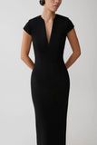Briella V Neck Suiting Maxi Dress Black