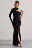 Tyla Black Asymmetric High Neck Split Maxi Dress