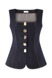 Neve Sleeveless Buttoned Denim Top Washed Indigo Blue