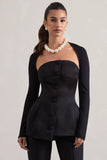 Century Black Satin Strapless Button Front Corset Top