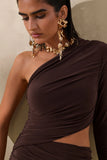 Kinsley Brown Asymmetric Neck Maxi Dress With Body Cut Out Detail