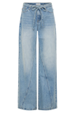 Perrie Mid Rise Straight Leg Tie Jeans Washed Light Blue