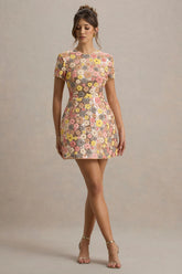 Eira Pastel Floral Print Embellished Mini Dress