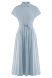 Aysha Buttoned Linen Midi Dress Cornflower Blue