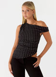 Stereotype One Shoulder Top Black Polkadot