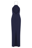 Elina Satin Necklace Maxi Dress Navy