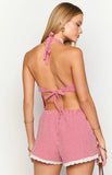 Arnie Red Gingham Broderie Lace Halter Top