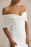 Bayshore White Bow Bardot Midi Dress