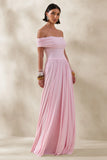 Cindie Pink Bardot Neck Maxi Dress