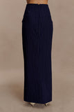 Cassie Column Maxi Skirt Navy Pinstripe