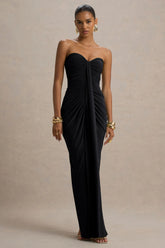 Ali Black Sweetheart Ruched Wrap Maxi Dress