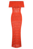 Solstice Off Shoulder Crochet Knit Maxi Dress Blood Orange