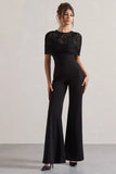 Endless Black Flared Leg Jumpsuit With Lace Overlay