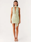 Crimson Mini Dress Forest Sage
