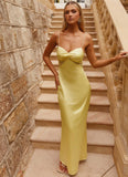 Dream Sight Lace Satin Maxi Dress Lemon