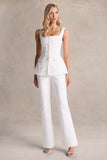 Aceline White Square Neck Tailored Jumpsuit
