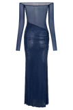 Nash Diamante Off Shoulder Maxi Dress Navy