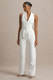 Trixie White Plunge Neck Tailored Jumpsuit
