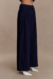Jacqueline Pleated Wide Leg Pants Navy Pinstripe