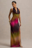 Fiorella Ombre Print Cowl Neck Split Maxi Dress