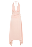 Cyra Plunge Satin Midi Dress Peach