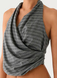 Vassy Halter Top Grey Marle Stripe