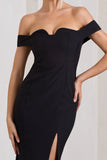 Karma Black Bardot Split Fishtail Maxi Dress
