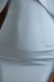 Sulliana Powder Blue Satin High Neck Maxi Dress With Embellished Detail And Cape Sleeves