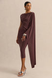 Kamoria Brown Round Neck Midi Dress With Cape Sleeve