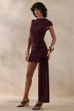 Nocturnal Brown Ruched Mini Dress With Sash