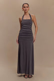 Bentley Peached Jersey Halter Maxi Dress Charcoal
