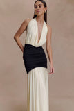 Hailee Slinky And Mesh Halter Maxi Dress Black White