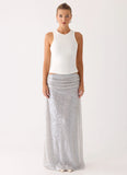 Susie Sequin Maxi Skirt Silver