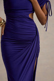 Trance Blue Asymmetric Maxi Dress with Split