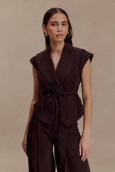 Charley Structured Tie Denim Top Chocolate