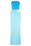 Jasiel Strapless Knit Maxi Dress Cyan Blue