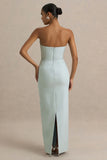 Fierce Light Blue Asymmetric Ruched Maxi Dress